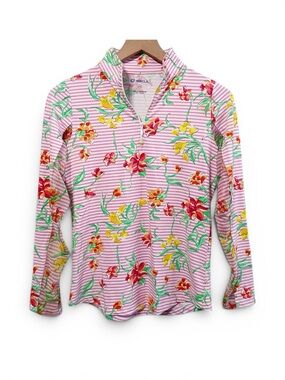 Ibkul Joanna floral print long sleeve 1/4 zip mock neck top